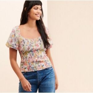 Anthropologie Floral Aurelia Smocked Top, S